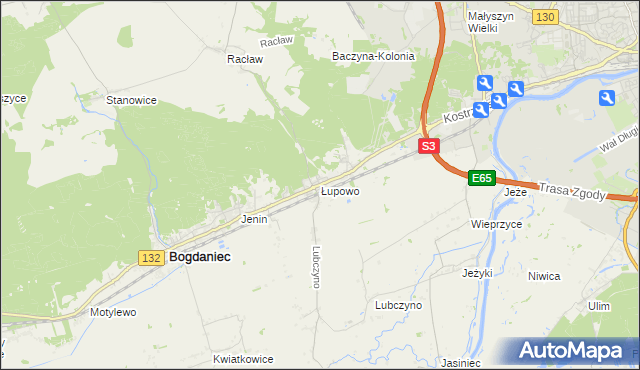 mapa Łupowo gmina Bogdaniec, Łupowo gmina Bogdaniec na mapie Targeo