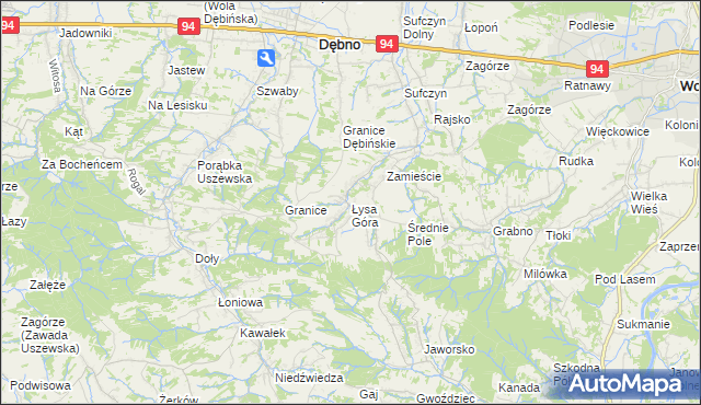 mapa Łysa Góra gmina Dębno, Łysa Góra gmina Dębno na mapie Targeo