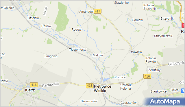 mapa Maków gmina Pietrowice Wielkie, Maków gmina Pietrowice Wielkie na mapie Targeo