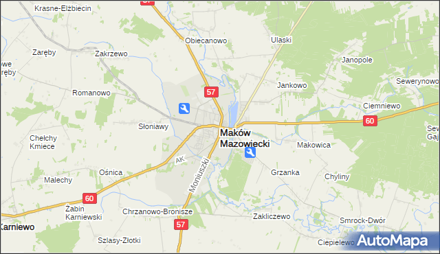 mapa Maków Mazowiecki, Maków Mazowiecki na mapie Targeo