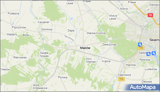 mapa Maków powiat skierniewicki, Maków powiat skierniewicki na mapie Targeo