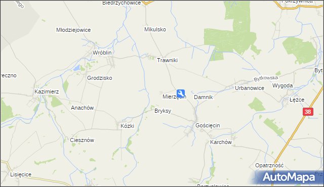 mapa Mierzęcin gmina Pawłowiczki, Mierzęcin gmina Pawłowiczki na mapie Targeo