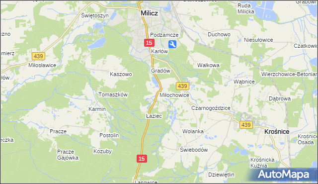 mapa Miłochowice, Miłochowice na mapie Targeo