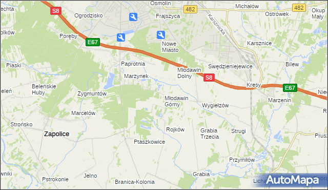 mapa Młodawin Górny, Młodawin Górny na mapie Targeo