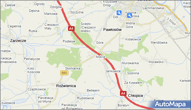 mapa Mokra gmina Roźwienica, Mokra gmina Roźwienica na mapie Targeo