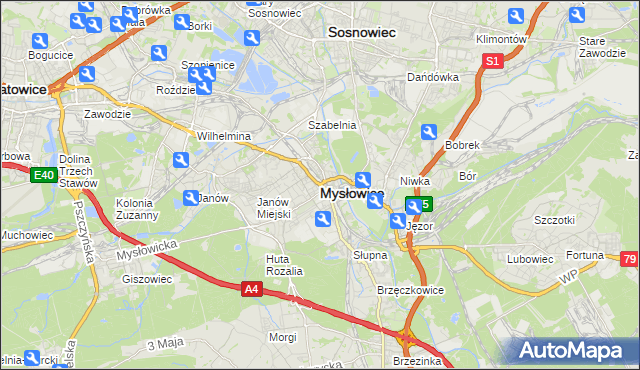 mapa Mysłowice, Mysłowice na mapie Targeo