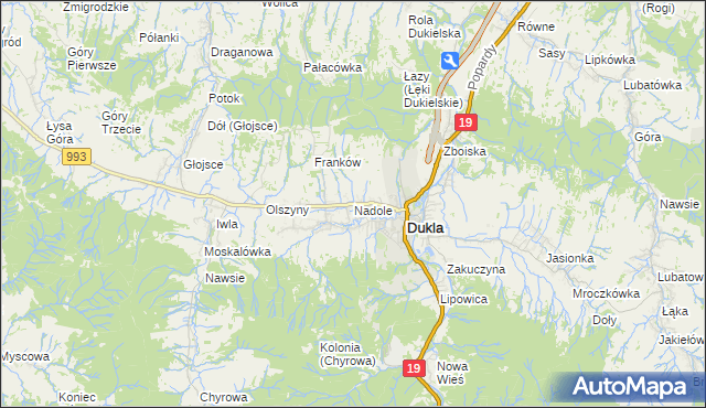 mapa Nadole gmina Dukla, Nadole gmina Dukla na mapie Targeo