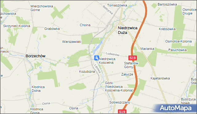 mapa Niedrzwica Kościelna, Niedrzwica Kościelna na mapie Targeo