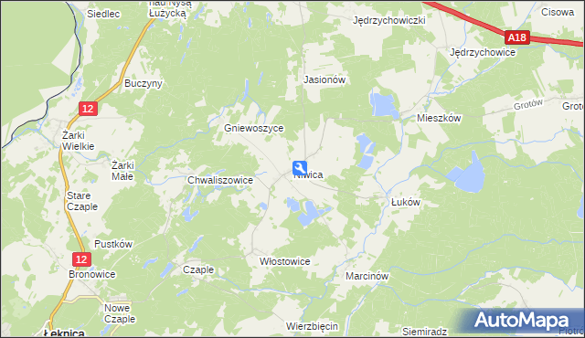 mapa Niwica gmina Trzebiel, Niwica gmina Trzebiel na mapie Targeo
