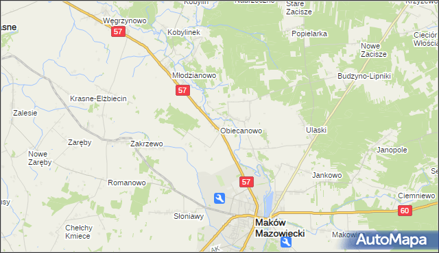 mapa Obiecanowo gmina Karniewo, Obiecanowo gmina Karniewo na mapie Targeo