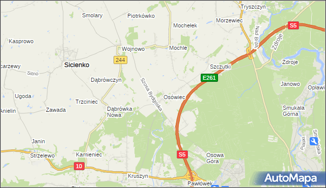 mapa Osówiec gmina Sicienko, Osówiec gmina Sicienko na mapie Targeo