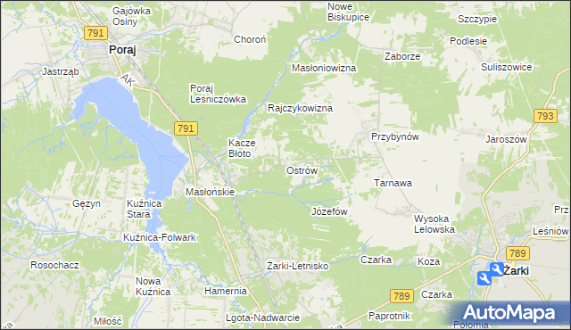 mapa Ostrów gmina Żarki, Ostrów gmina Żarki na mapie Targeo