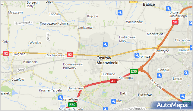 mapa Ożarów Mazowiecki, Ożarów Mazowiecki na mapie Targeo