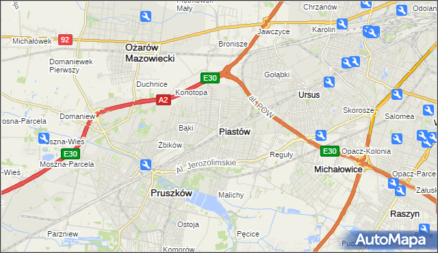 mapa Piastów powiat pruszkowski, Piastów powiat pruszkowski na mapie Targeo