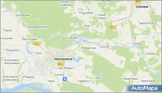 mapa Podzamcze gmina Maciejowice, Podzamcze gmina Maciejowice na mapie Targeo