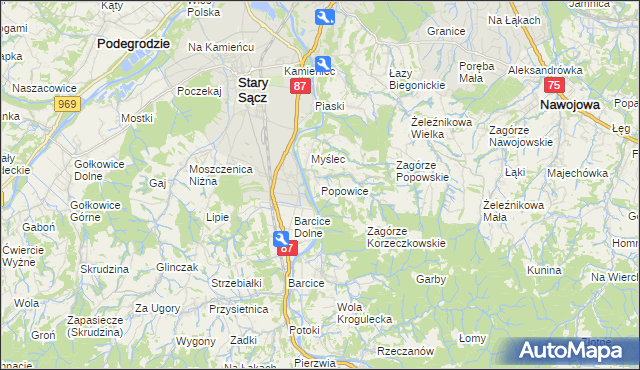 mapa Popowice gmina Stary Sącz, Popowice gmina Stary Sącz na mapie Targeo