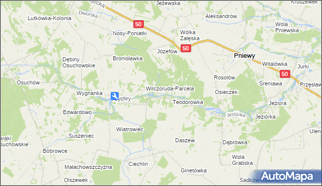 mapa Przykory gmina Pniewy, Przykory gmina Pniewy na mapie Targeo