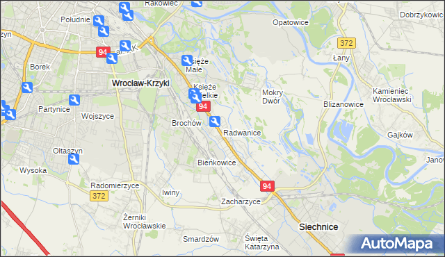 mapa Radwanice gmina Siechnice, Radwanice gmina Siechnice na mapie Targeo