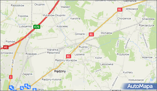 mapa Rudniki gmina Rędziny, Rudniki gmina Rędziny na mapie Targeo