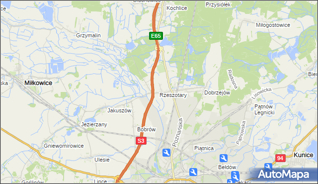 mapa Rzeszotary gmina Miłkowice, Rzeszotary gmina Miłkowice na mapie Targeo
