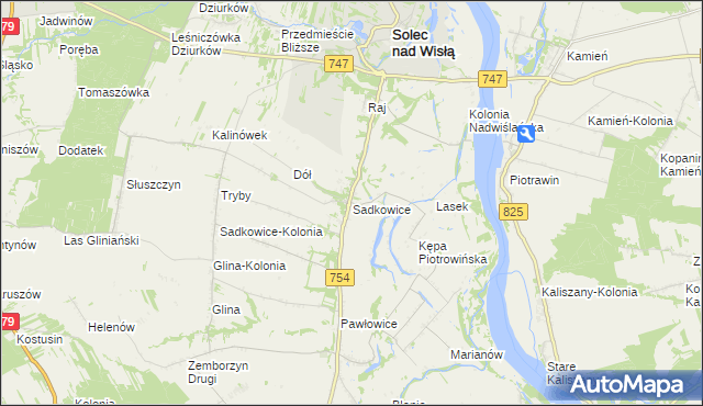 mapa Sadkowice gmina Solec nad Wisłą, Sadkowice gmina Solec nad Wisłą na mapie Targeo