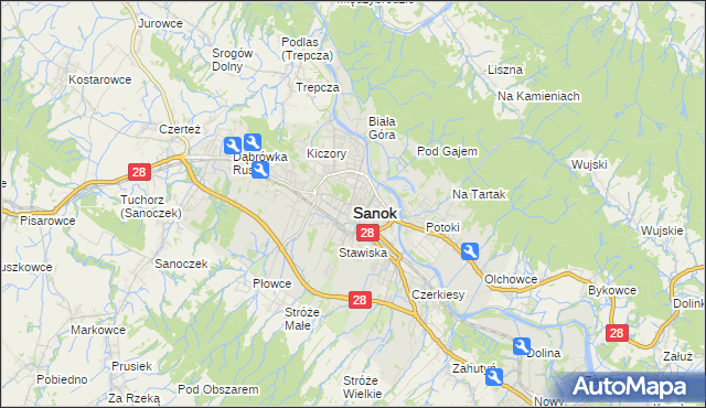 mapa Sanok, Sanok na mapie Targeo
