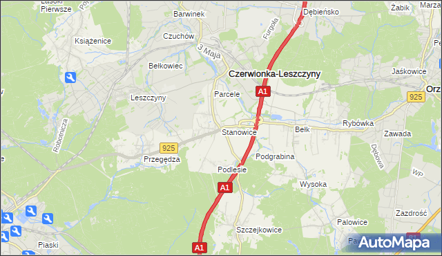 mapa Stanowice gmina Czerwionka-Leszczyny, Stanowice gmina Czerwionka-Leszczyny na mapie Targeo