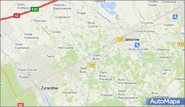 mapa Stare Budy gmina Jaktorów, Stare Budy gmina Jaktorów na mapie Targeo