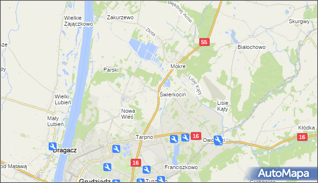 mapa Świerkocin gmina Grudziądz, Świerkocin gmina Grudziądz na mapie Targeo
