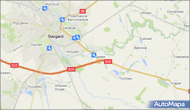 mapa Święte gmina Stargard, Święte gmina Stargard na mapie Targeo