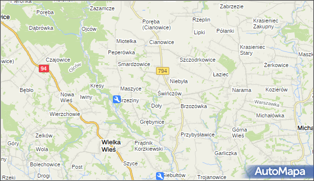 mapa Świńczów, Świńczów na mapie Targeo