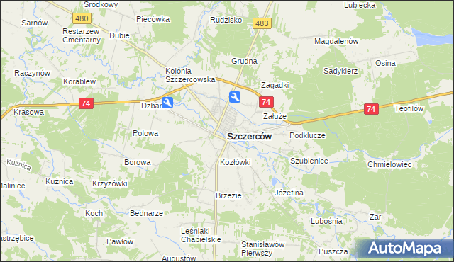 mapa Szczerców, Szczerców na mapie Targeo