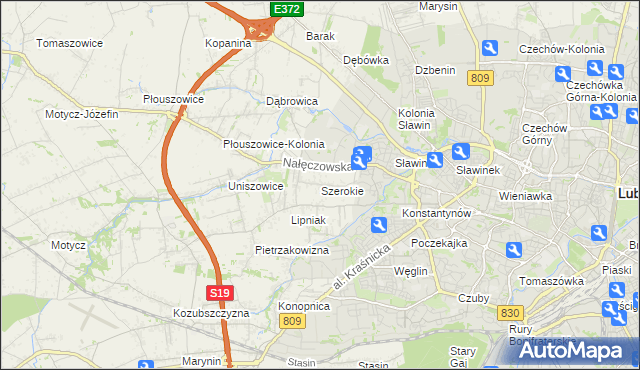 mapa Szerokie gmina Konopnica, Szerokie gmina Konopnica na mapie Targeo