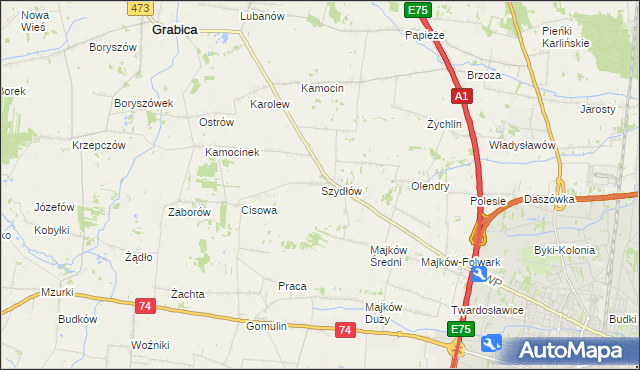 mapa Szydłów gmina Grabica, Szydłów gmina Grabica na mapie Targeo