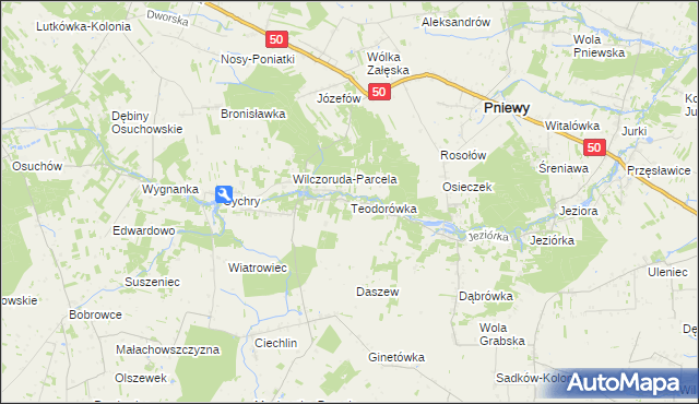 mapa Teodorówka gmina Pniewy, Teodorówka gmina Pniewy na mapie Targeo
