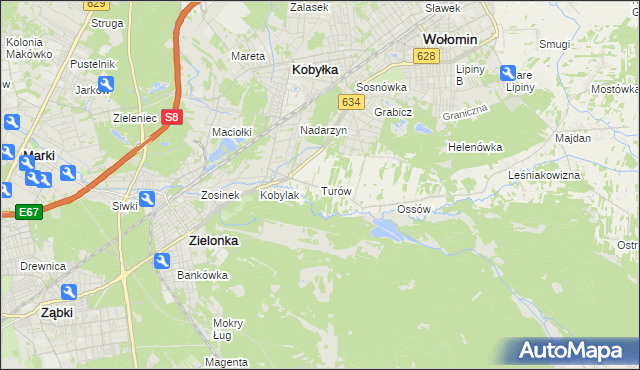 mapa Turów gmina Wołomin, Turów gmina Wołomin na mapie Targeo