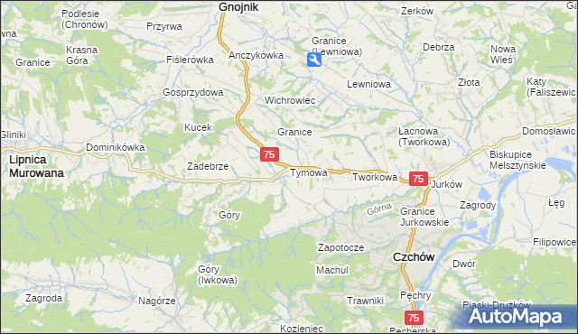 mapa Tymowa gmina Czchów, Tymowa gmina Czchów na mapie Targeo