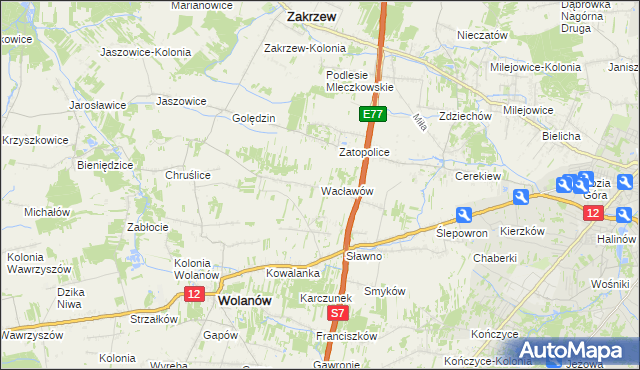 mapa Wacławów gmina Wolanów, Wacławów gmina Wolanów na mapie Targeo