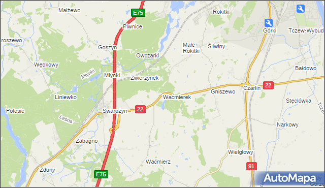 mapa Waćmierek, Waćmierek na mapie Targeo