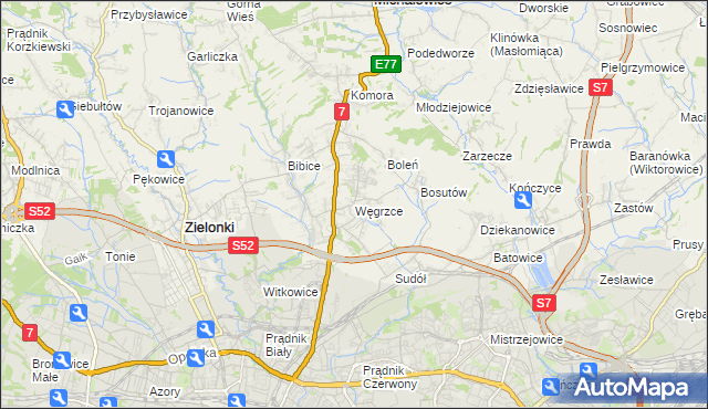 mapa Węgrzce gmina Zielonki, Węgrzce gmina Zielonki na mapie Targeo