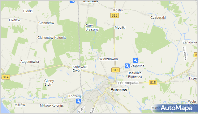 mapa Wierzbówka gmina Parczew, Wierzbówka gmina Parczew na mapie Targeo
