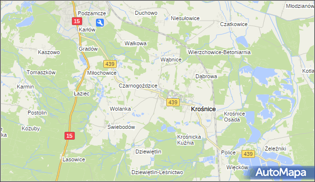 mapa Wierzchowice gmina Krośnice, Wierzchowice gmina Krośnice na mapie Targeo