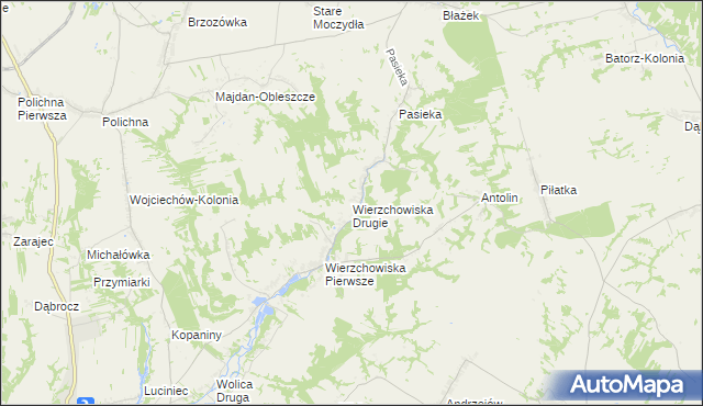 mapa Wierzchowiska Drugie gmina Modliborzyce, Wierzchowiska Drugie gmina Modliborzyce na mapie Targeo