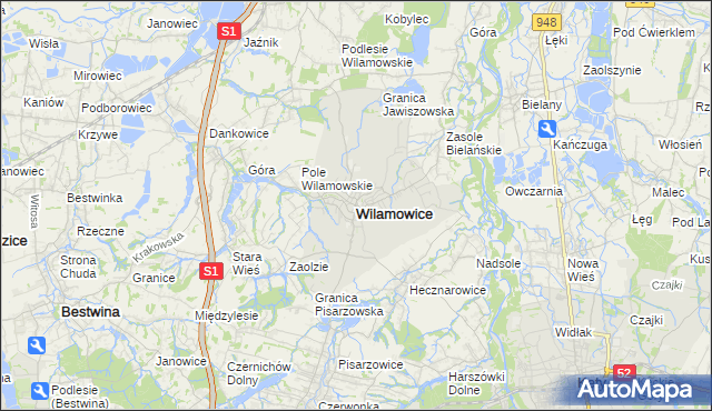 mapa Wilamowice powiat bielski, Wilamowice powiat bielski na mapie Targeo