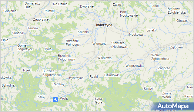 mapa Wiśniowa gmina Iwierzyce, Wiśniowa gmina Iwierzyce na mapie Targeo