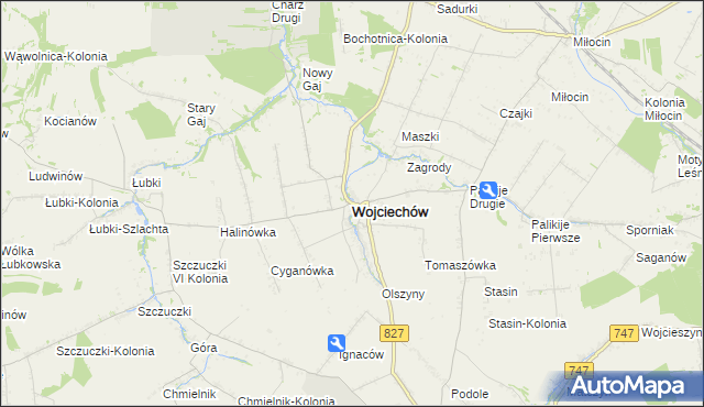 mapa Wojciechów powiat lubelski, Wojciechów powiat lubelski na mapie Targeo