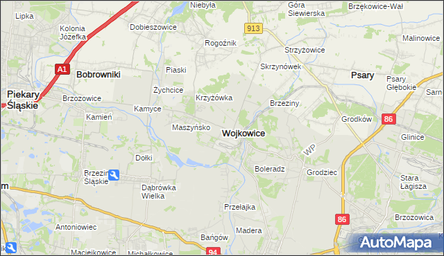 mapa Wojkowice powiat będziński, Wojkowice powiat będziński na mapie Targeo
