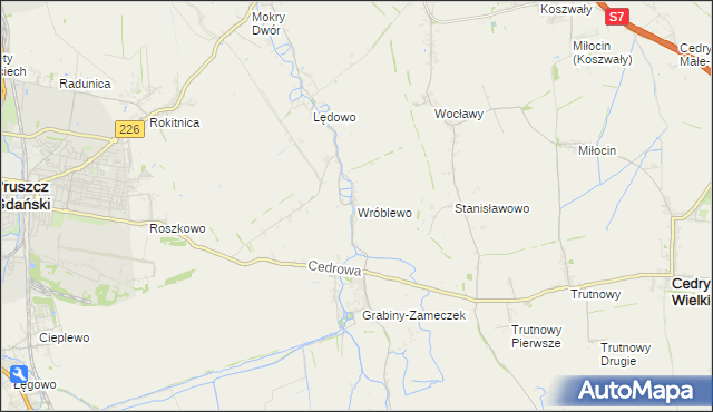 mapa Wróblewo gmina Suchy Dąb, Wróblewo gmina Suchy Dąb na mapie Targeo