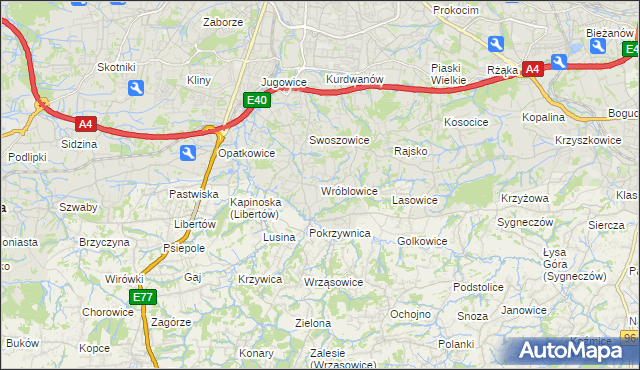 mapa Wróblowice gmina Kraków, Wróblowice gmina Kraków na mapie Targeo