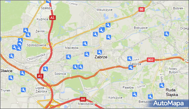 mapa Zabrza, Zabrze na mapie Targeo